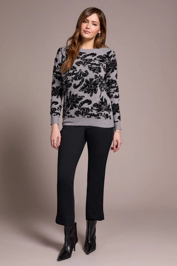 SOFT BOUCLE JACQUARD LONG SLEEVE SWEATER-TRIBAL