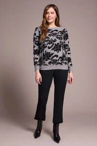 SOFT BOUCLE JACQUARD LONG SLEEVE SWEATER-TRIBAL