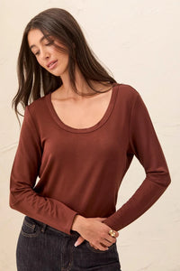 SOFT FRENCH TERRY L/S SCOOP TEE-RUSTIC BROWN-TRIBAL