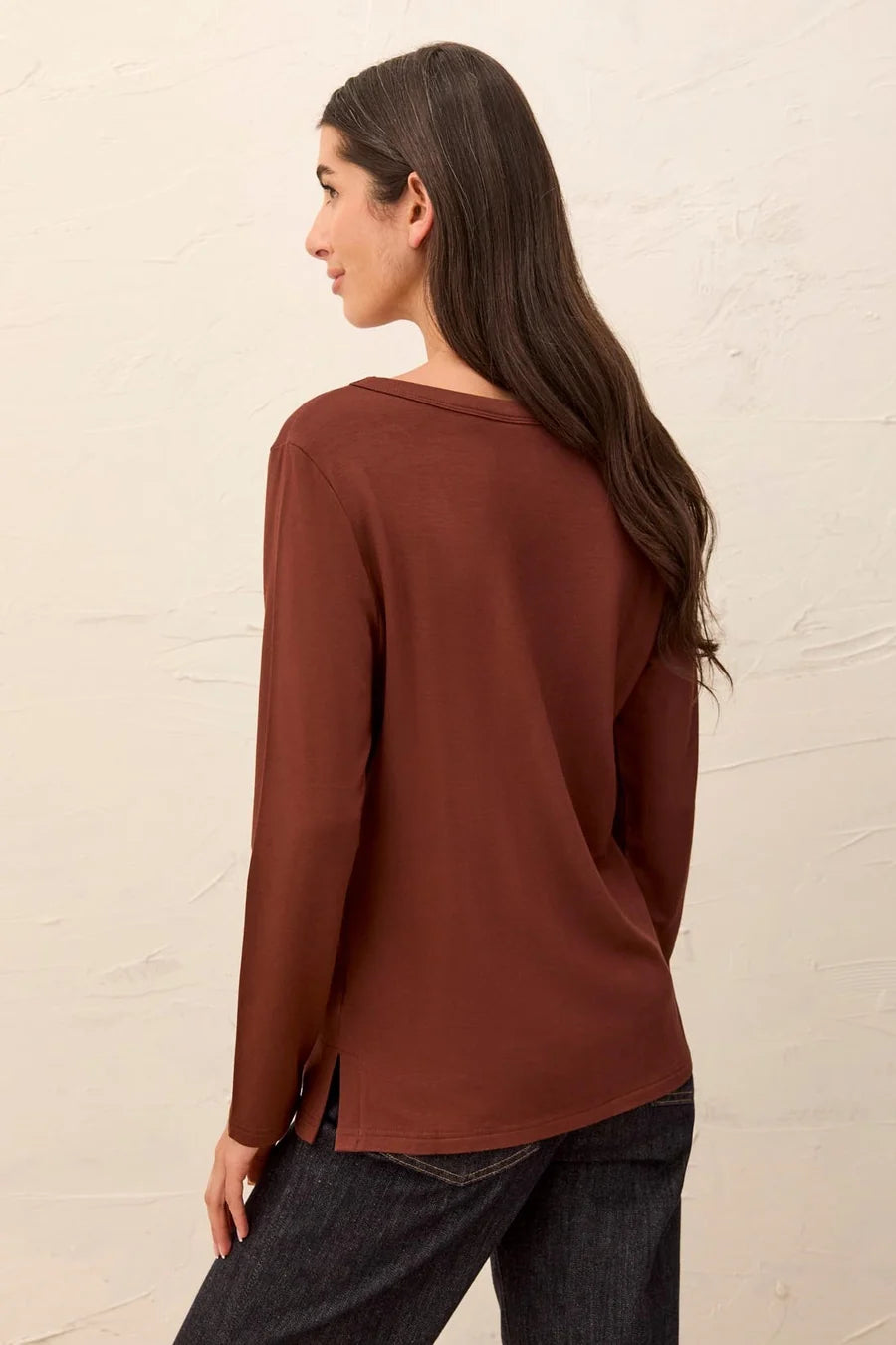 SOFT FRENCH TERRY L/S SCOOP TEE-RUSTIC BROWN-TRIBAL