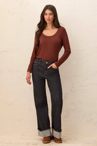SOFT FRENCH TERRY L/S SCOOP TEE-RUSTIC BROWN-TRIBAL