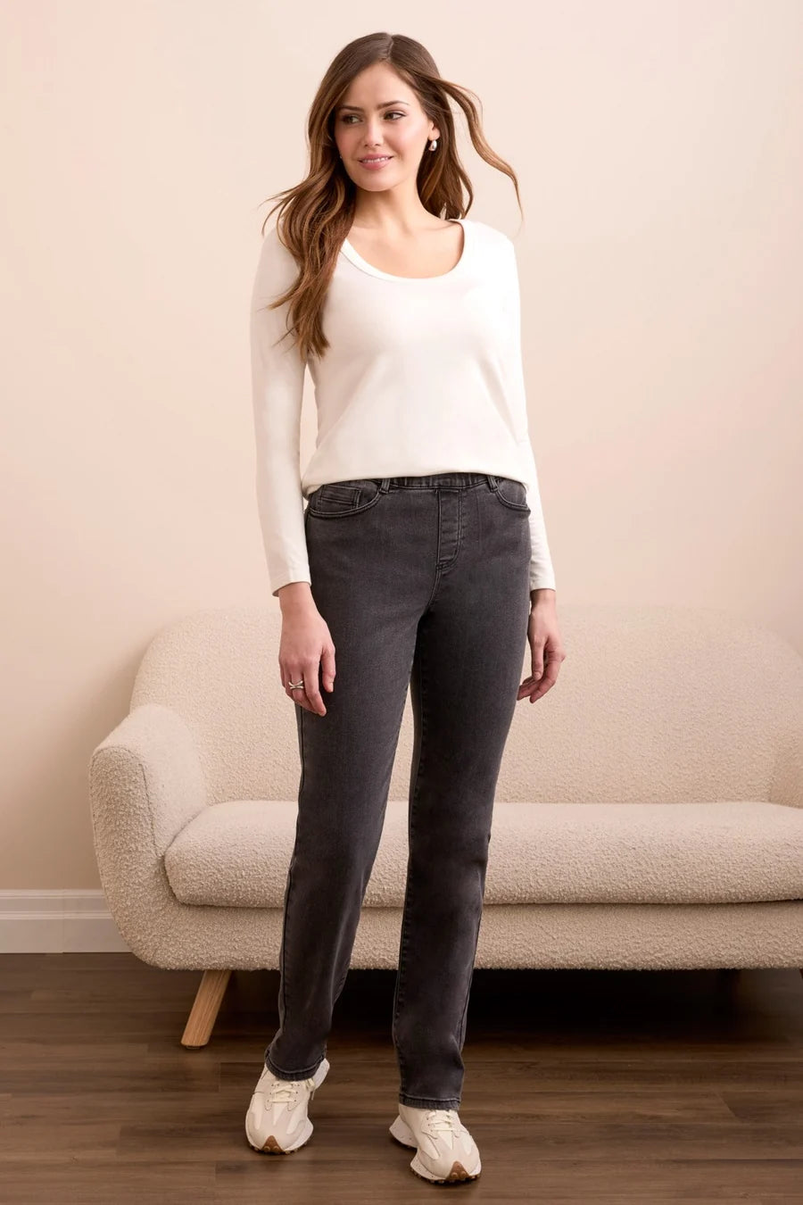 SOPHIA PULL ON STRAIGHT LEG BOUNDLESS STRETCH DENIM-CHARCOAL-TRIBAL