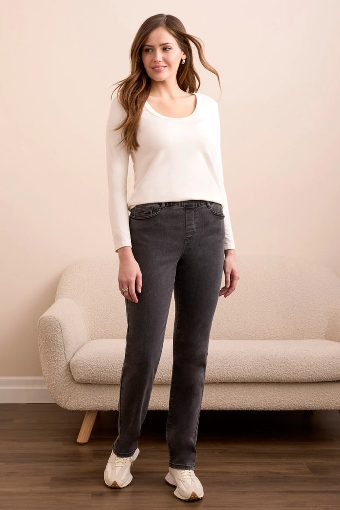 SOPHIA PULL ON STRAIGHT LEG BOUNDLESS STRETCH DENIM-CHARCOAL-TRIBAL