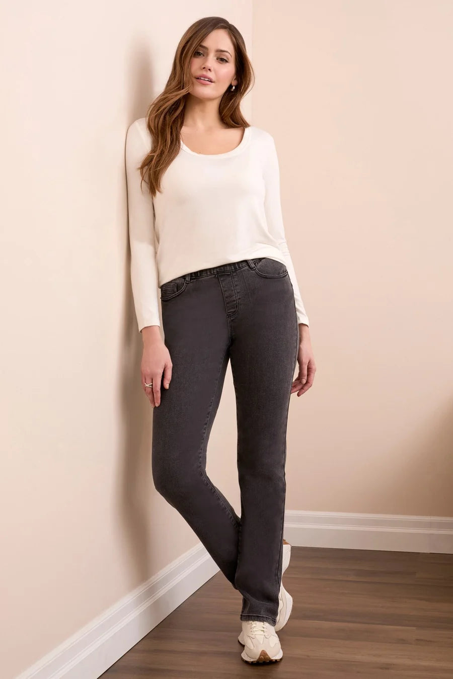 SOPHIA PULL ON STRAIGHT LEG BOUNDLESS STRETCH DENIM-CHARCOAL-TRIBAL