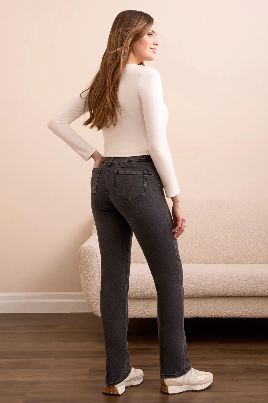 SOPHIA PULL ON STRAIGHT LEG BOUNDLESS STRETCH DENIM-CHARCOAL-TRIBAL