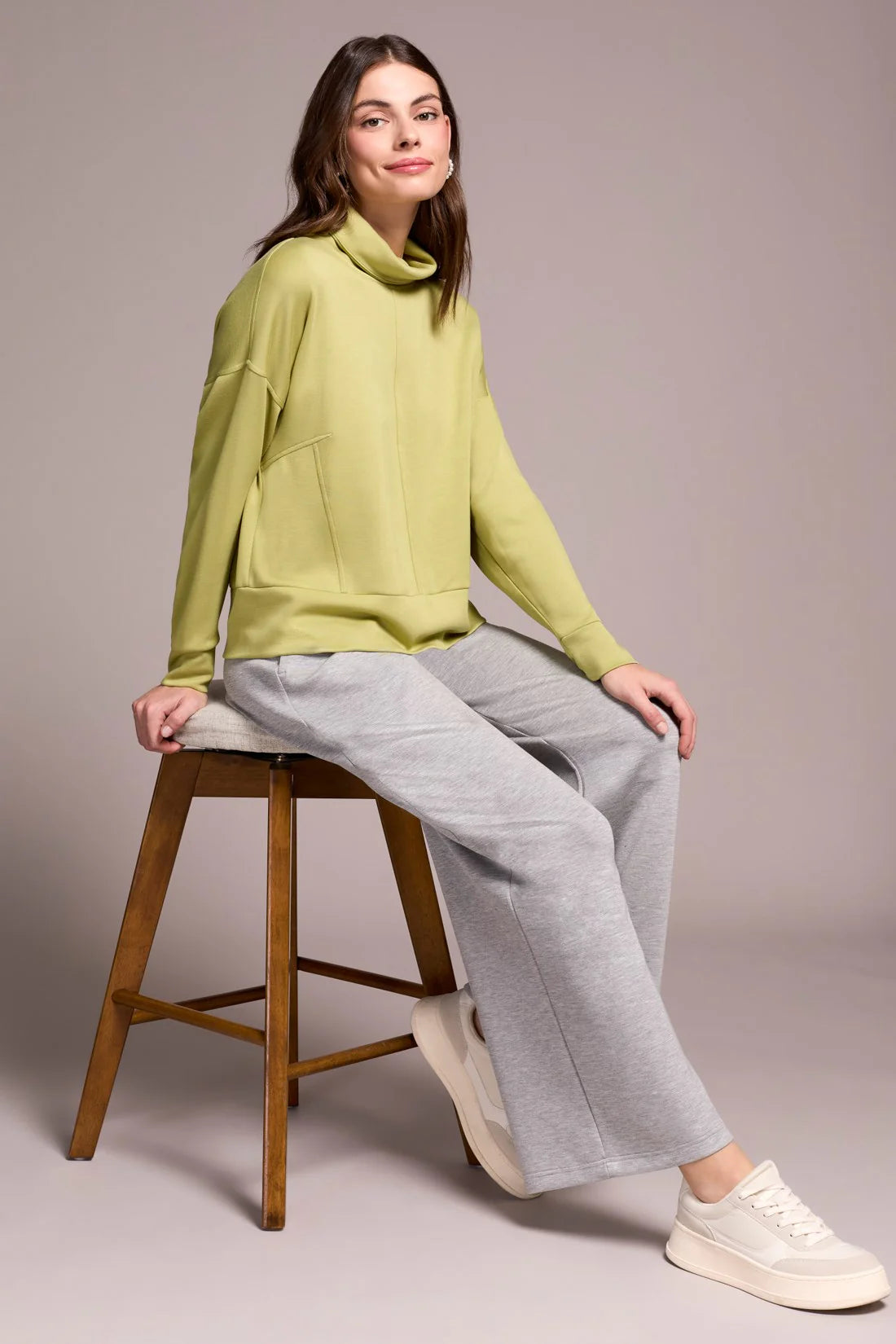 TECHNO LUX DROP SHOULDER FUNNEL NECK TOP-WASABI-TRIBAL