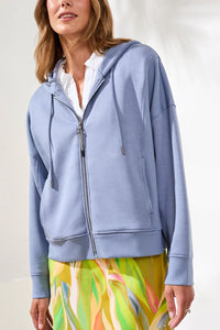 L/S HOODED ZIP-DUST BLUE-TRIBAL