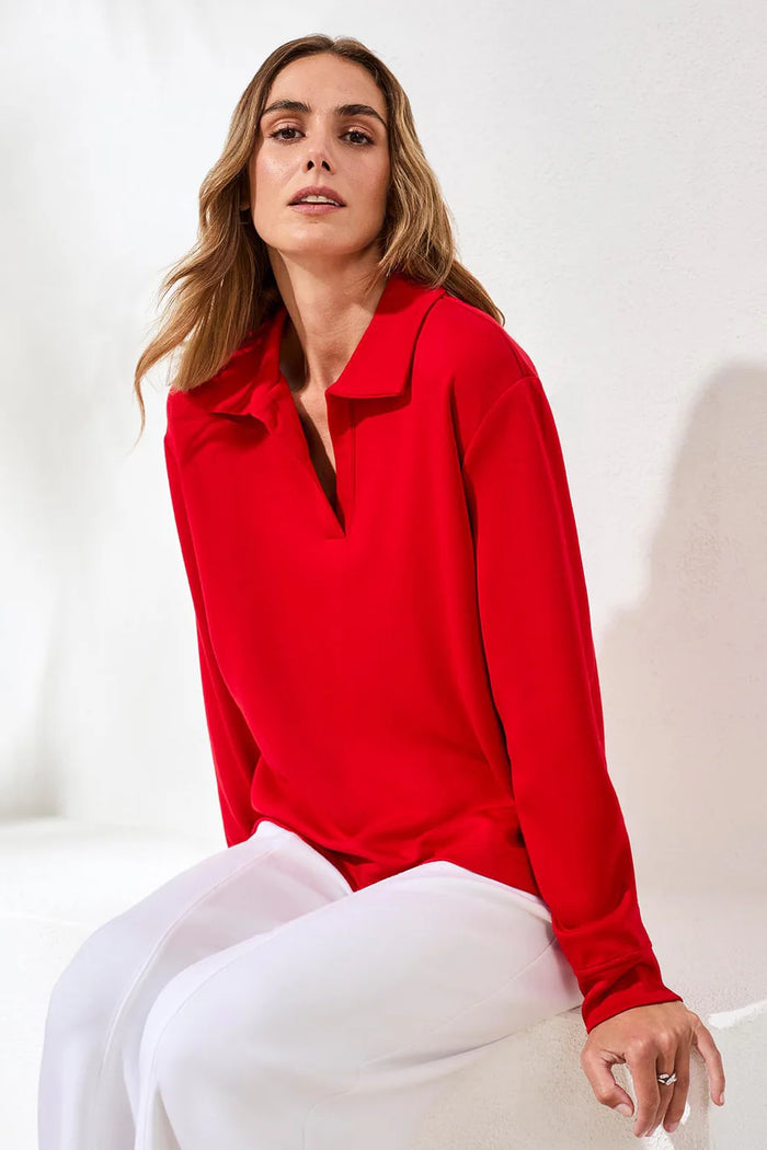 TECHNO LUX SCUBA JOHNNY COLLAR TOP-SANGRIA-TRIBAL