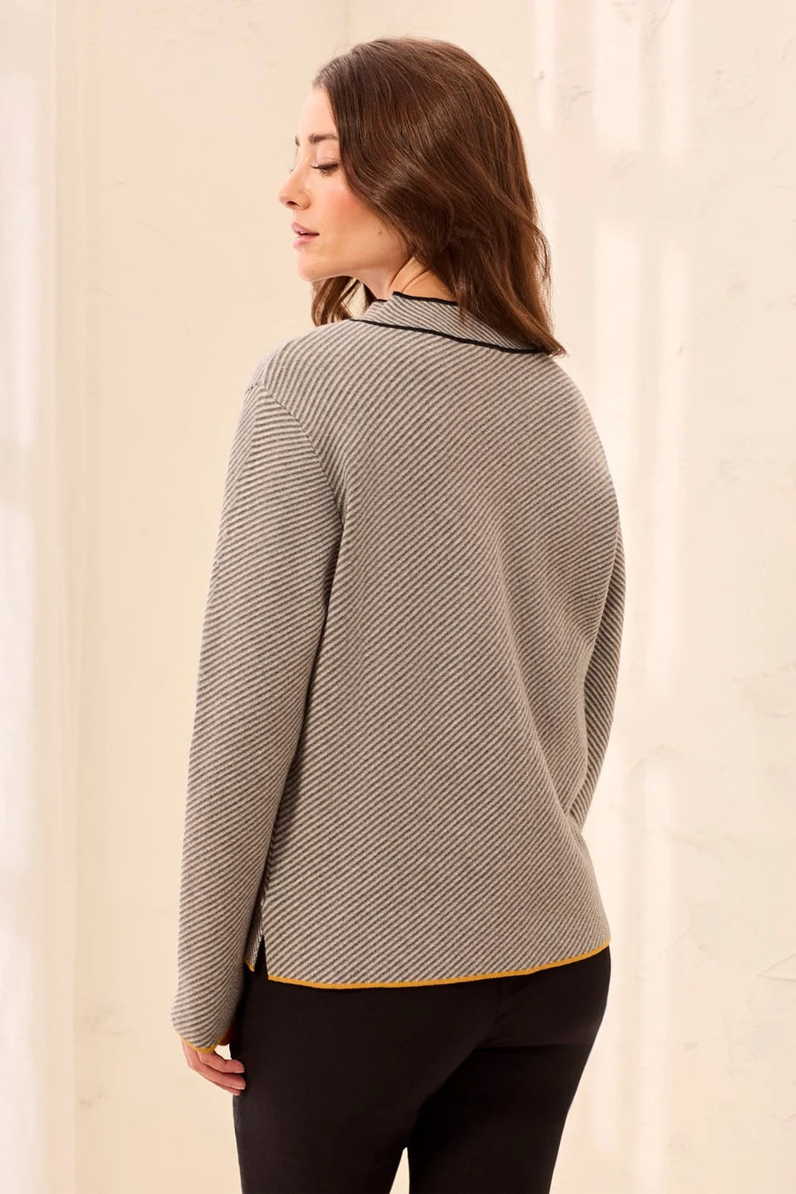 TEXTURED DIAGONAL STRIPE SWEATER-GREY MIX-TRIBAL