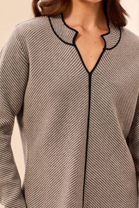 TEXTURED DIAGONAL STRIPE SWEATER-GREY MIX-TRIBAL