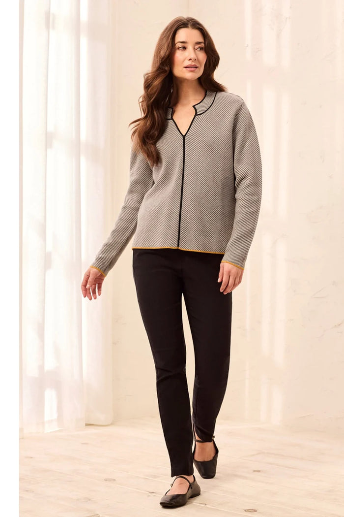 TEXTURED DIAGONAL STRIPE SWEATER-GREY MIX-TRIBAL