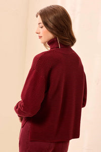 TEXTURED RIB MOCK NECK DROP SHOULDER SWEATER-CHERRYLACQUER-TRIBAL