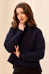 TEXTURED RIB MOCK NECK DROP SHOULDER SWEATER-NIGHTFALL-TRIBAL