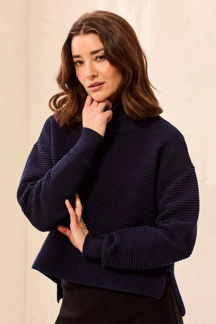 TEXTURED RIB MOCK NECK DROP SHOULDER SWEATER-NIGHTFALL-TRIBAL