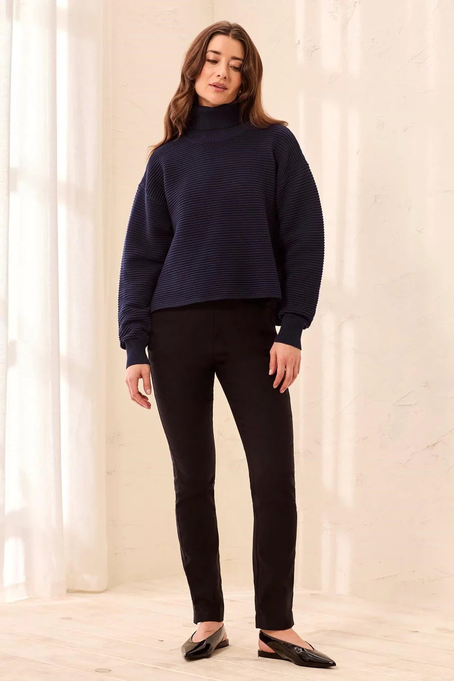 TEXTURED RIB MOCK NECK DROP SHOULDER SWEATER-NIGHTFALL-TRIBAL