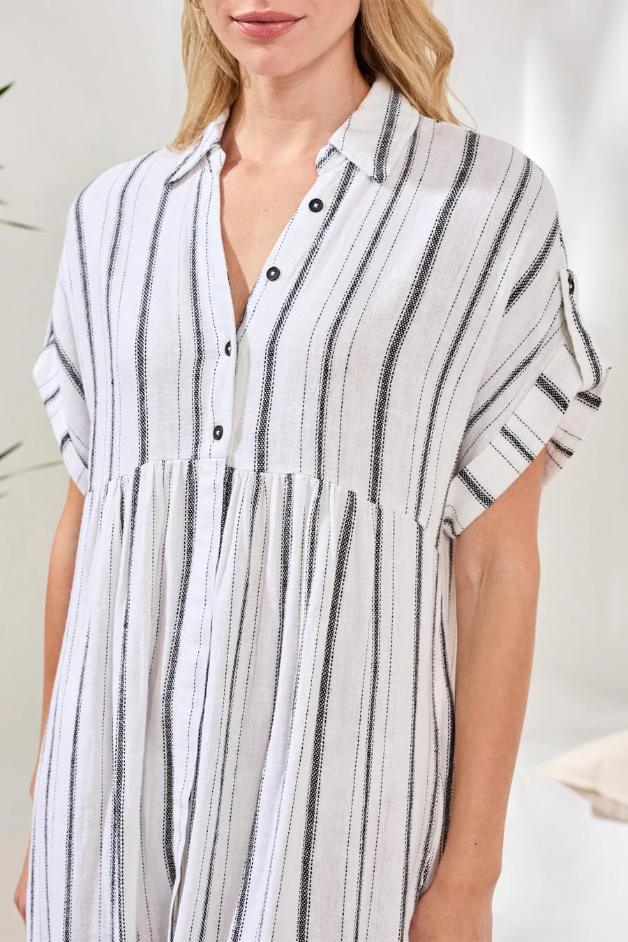 SOFT LINEN BUTTON FRONT MIDI DRESS-TRIBAL