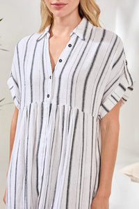 SOFT LINEN BUTTON FRONT MIDI DRESS-TRIBAL