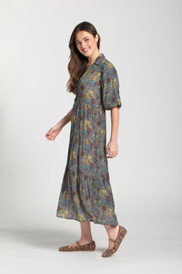 JUNGLE GREY PRINT LONG TIER DRESS-APNY