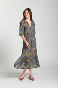 JUNGLE GREY PRINT LONG TIER DRESS-APNY