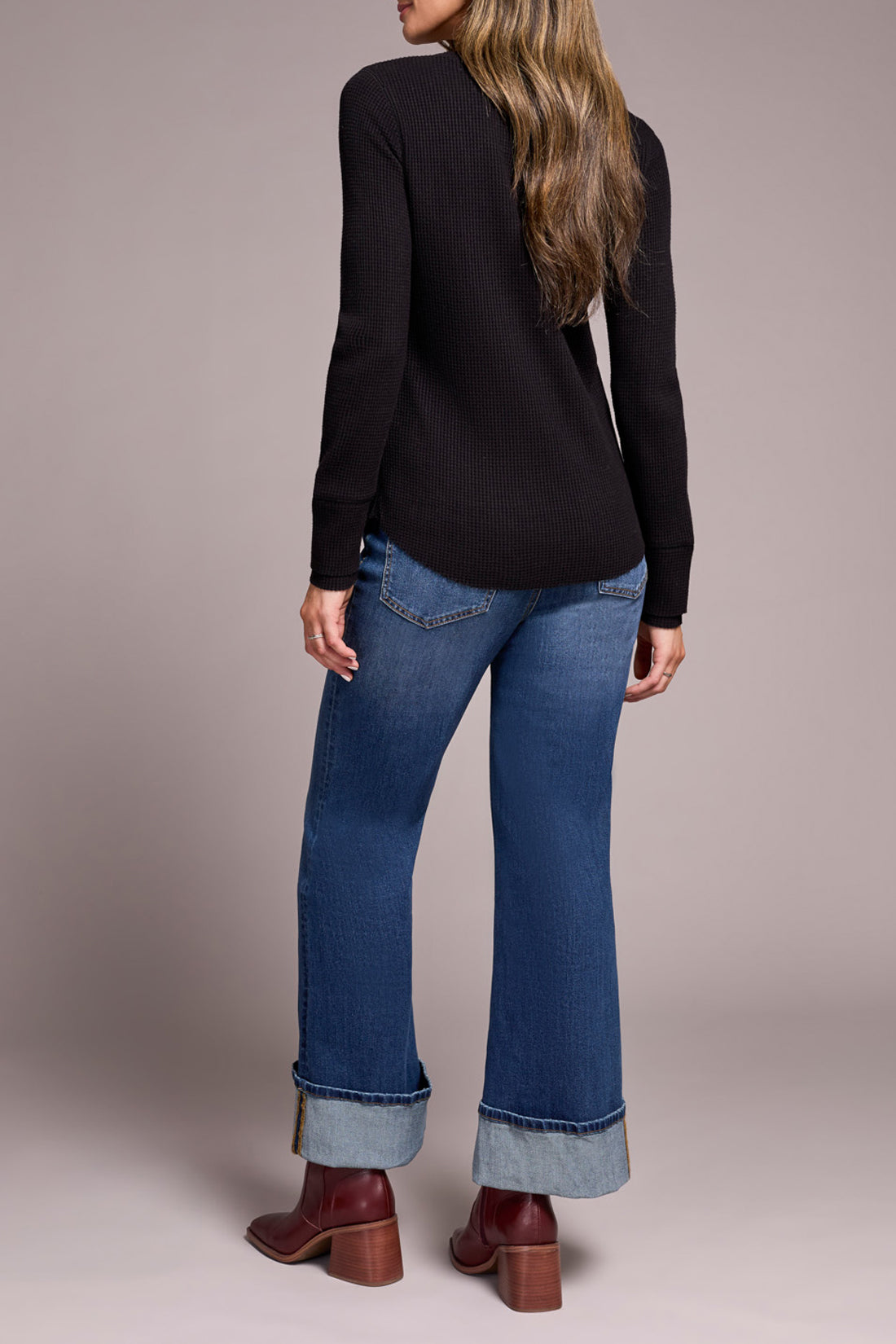 BRUSHED WAFFLE KNIT HENLEY W/LONG SLEEVES-BLACK-TRIBAL