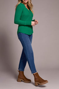BRUSHED WAFFLE KNIT HENLEY W/LONG SLEEVES-FIELDGREEN-TRIBAL