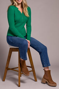 BRUSHED WAFFLE KNIT HENLEY W/LONG SLEEVES-FIELDGREEN-TRIBAL