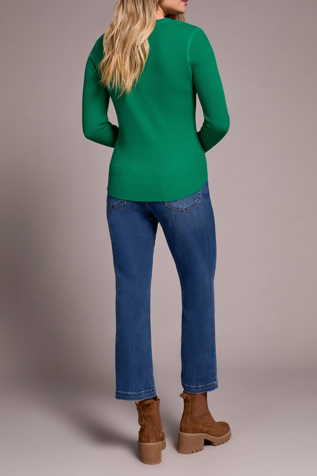 BRUSHED WAFFLE KNIT HENLEY W/LONG SLEEVES-FIELDGREEN-TRIBAL