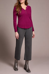 BRUSHED WAFFLE KNIT HENLEY W/LONG SLEEVES-H PLUMWINE-TRIBAL