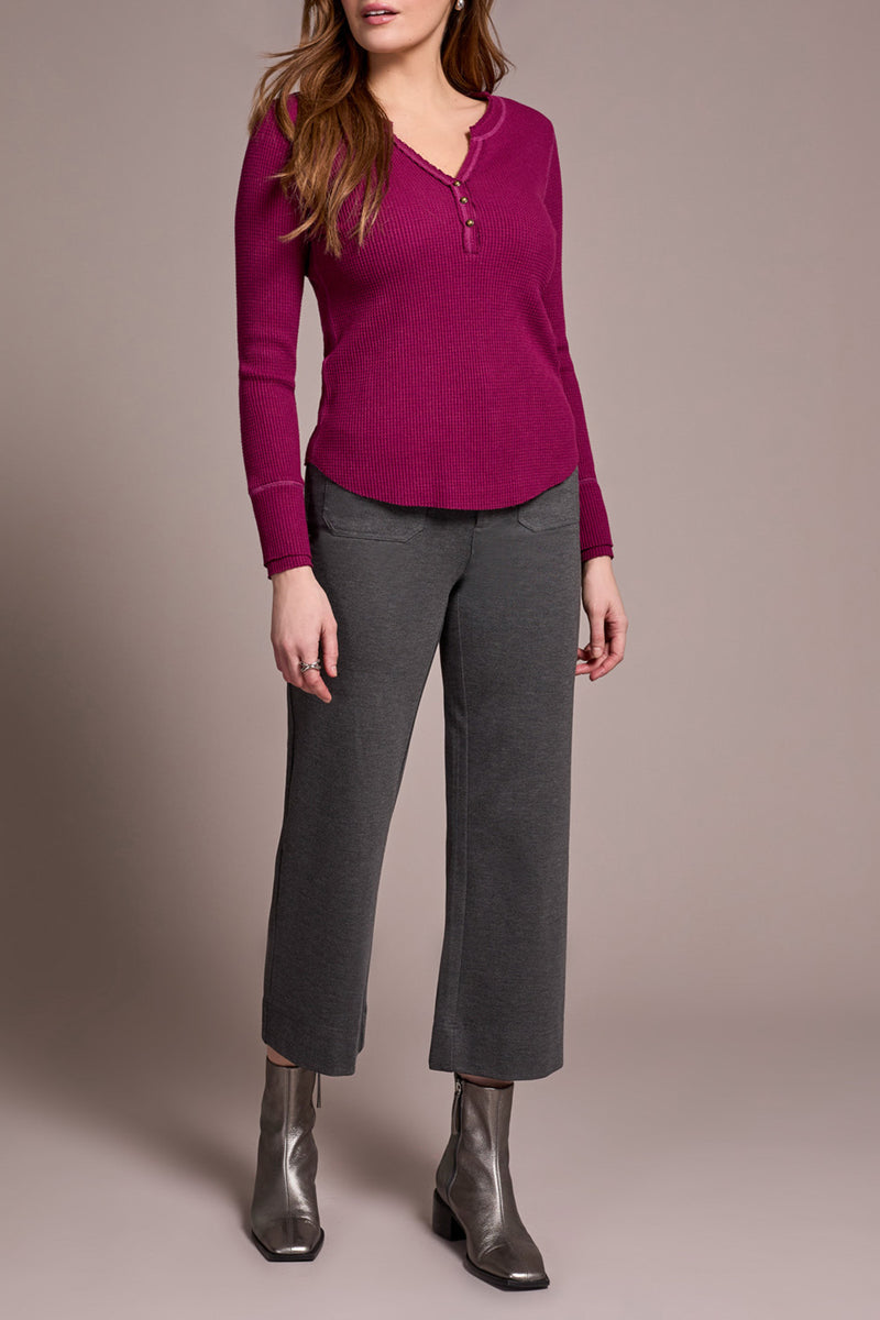BRUSHED WAFFLE KNIT HENLEY W/LONG SLEEVES-H PLUMWINE-TRIBAL