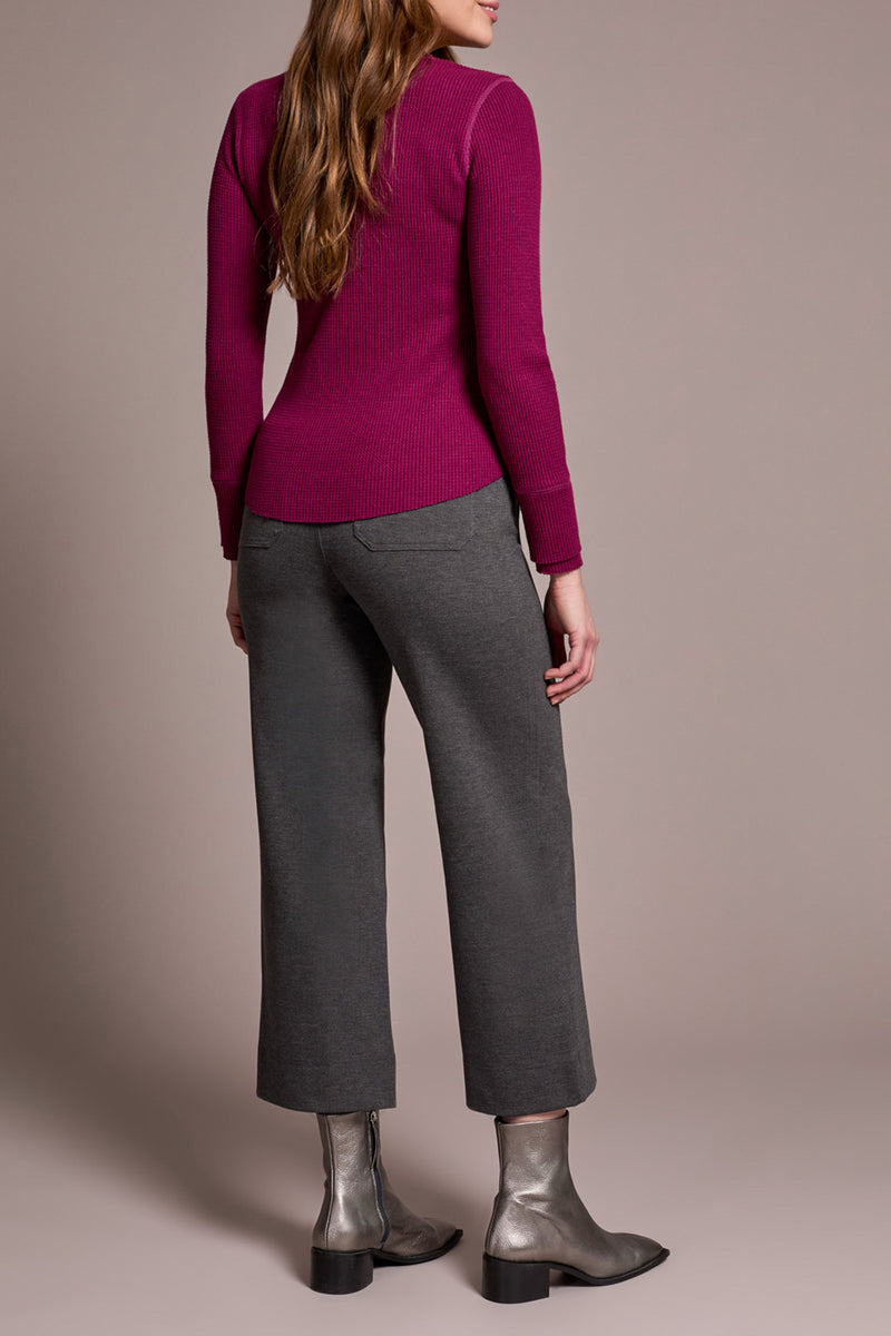 BRUSHED WAFFLE KNIT HENLEY W/LONG SLEEVES-H PLUMWINE-TRIBAL