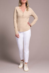 BRUSHED WAFFLE KNIT HENLEY W/LONG SLEEVES-OATMEAL-TRIBAL