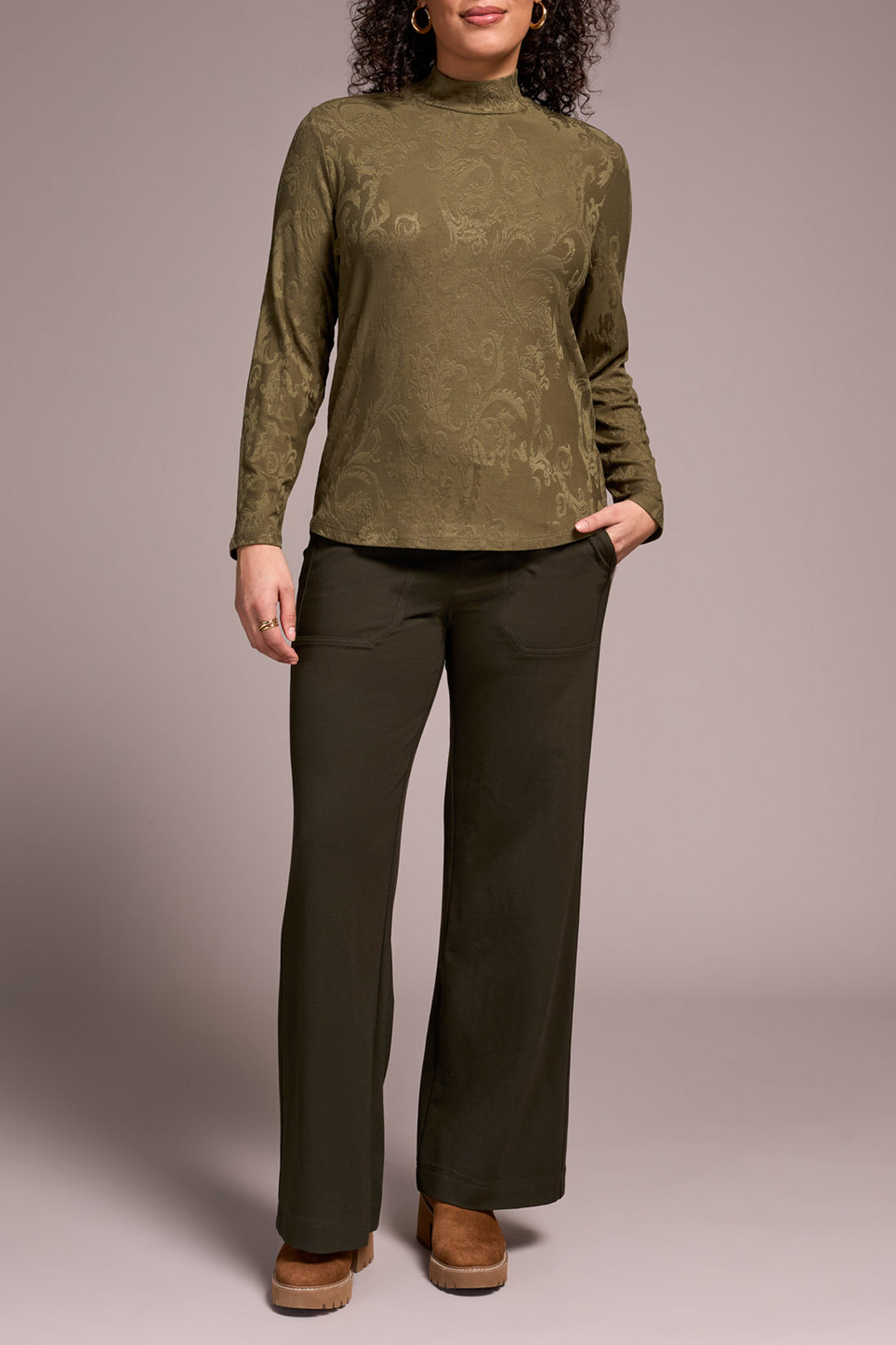 LONG SLEEVE MOCK NECK JAQUARD TOP-IVY-TRIBAL