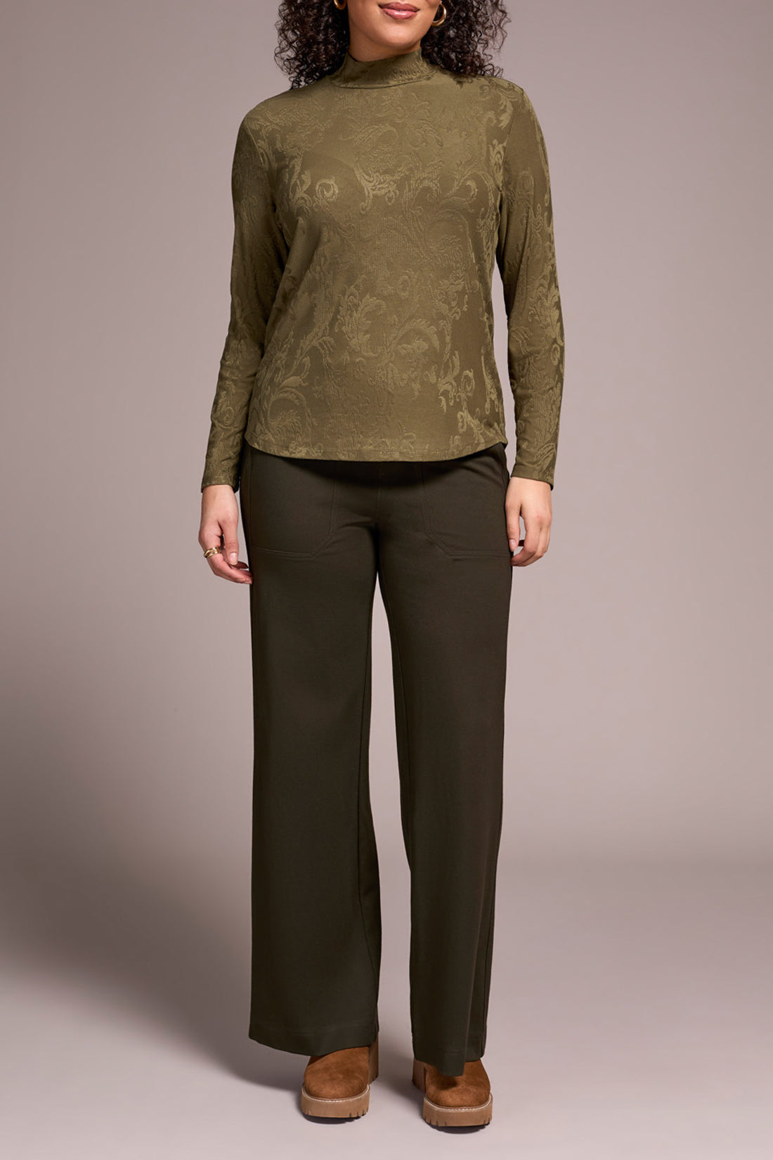 LONG SLEEVE MOCK NECK JAQUARD TOP-IVY-TRIBAL