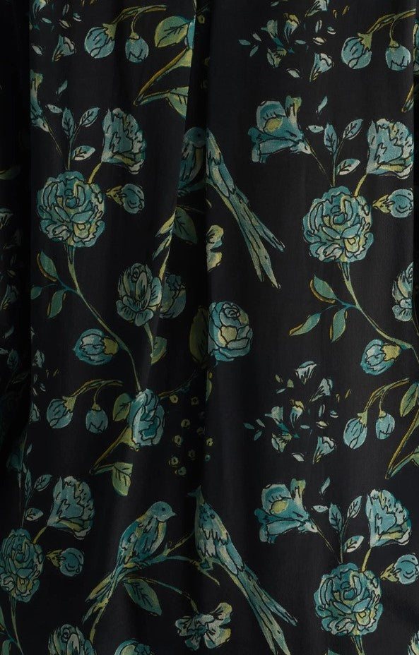 BLUE GREEN BIRD PRINT BUTTONDOWN BLOUSE-APNY
