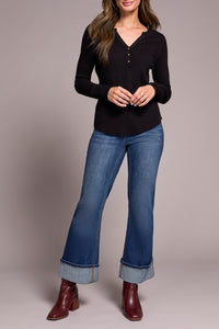 BRUSHED WAFFLE KNIT HENLEY W/LONG SLEEVES-BLACK-TRIBAL