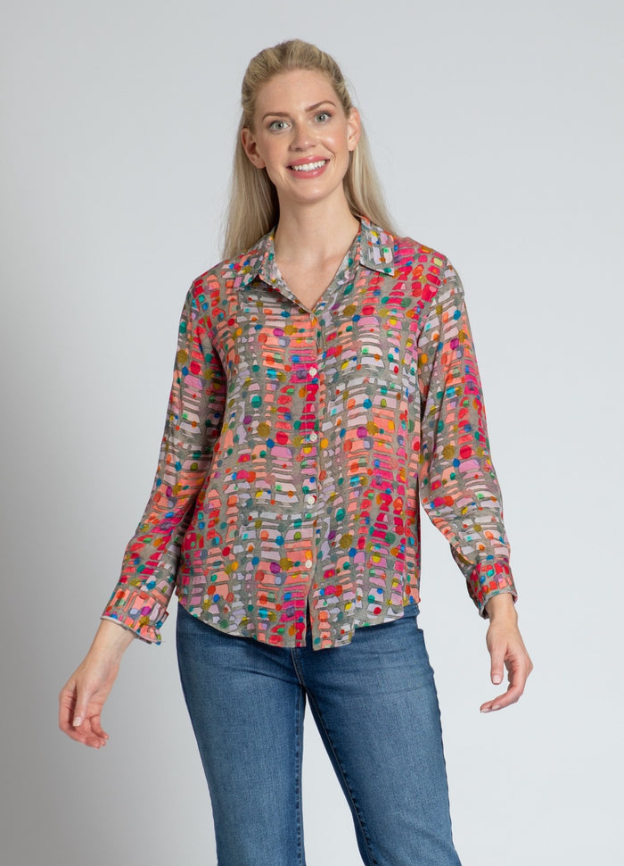 PINK STAIN GLASS BUTTONDOWN BLOUSE-APNY