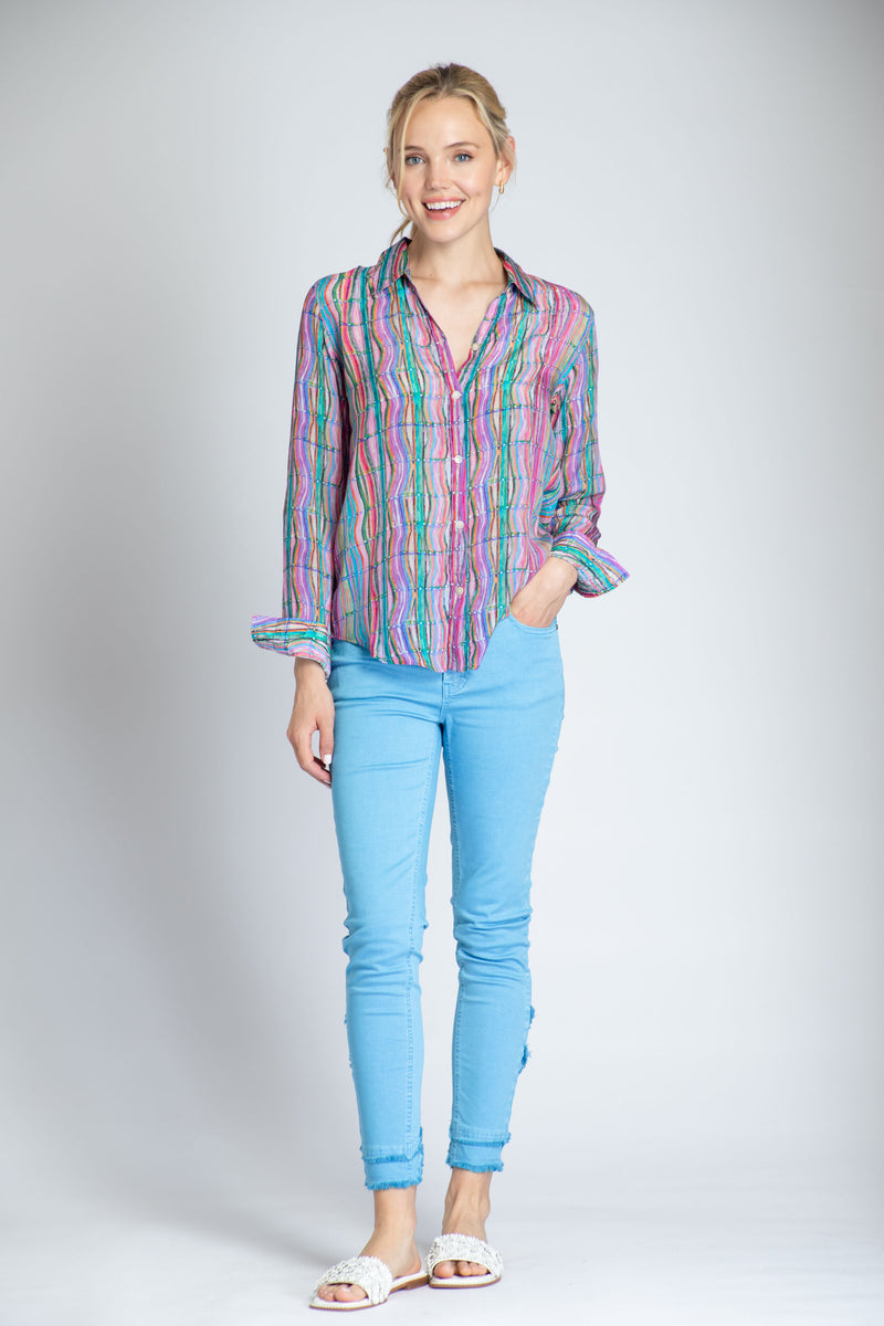 WAVES AND STRIPES BUTTONDOWN BLOUSE-APNY