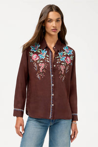 ELSAROSE-CONTRAST BINDING SHIRT-CHOCOLATE-JOHNNY WAS
