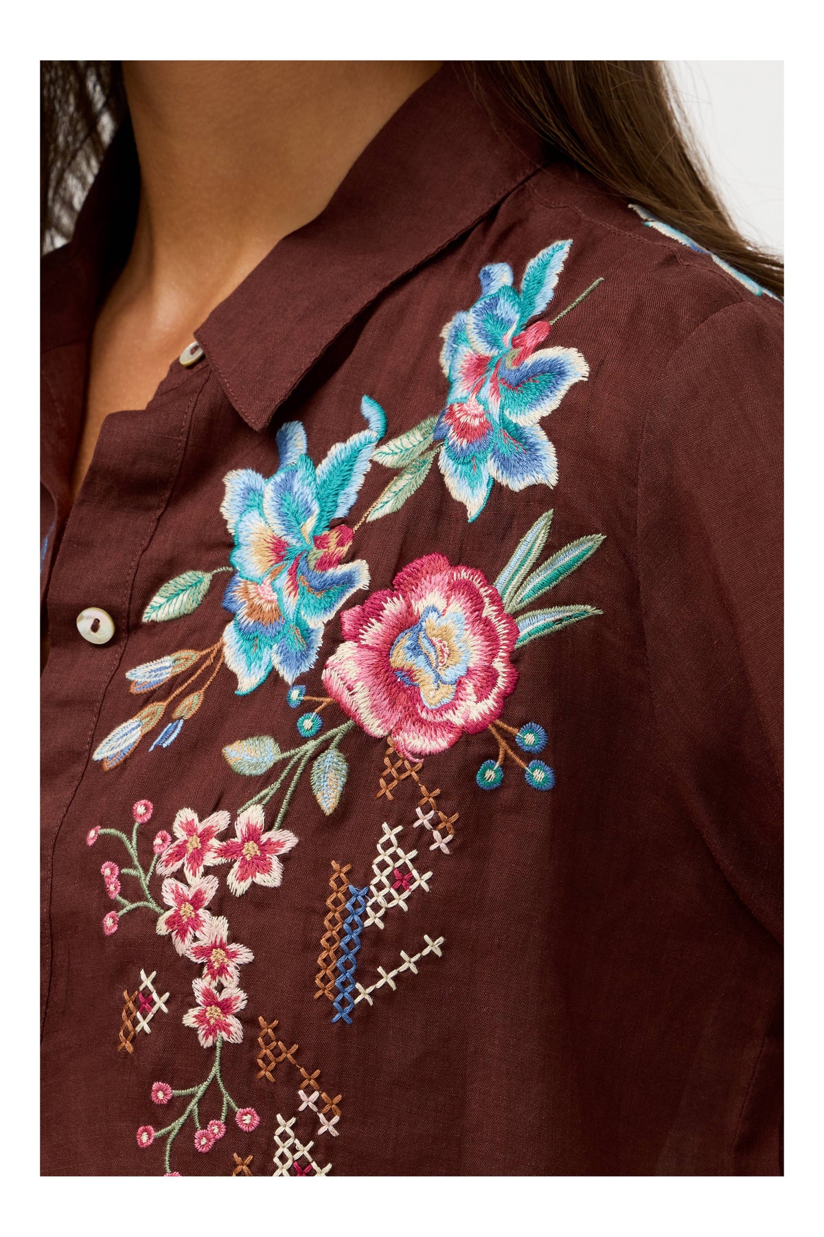 ELSAROSE-CONTRAST BINDING SHIRT-CHOCOLATE-JOHNNY WAS