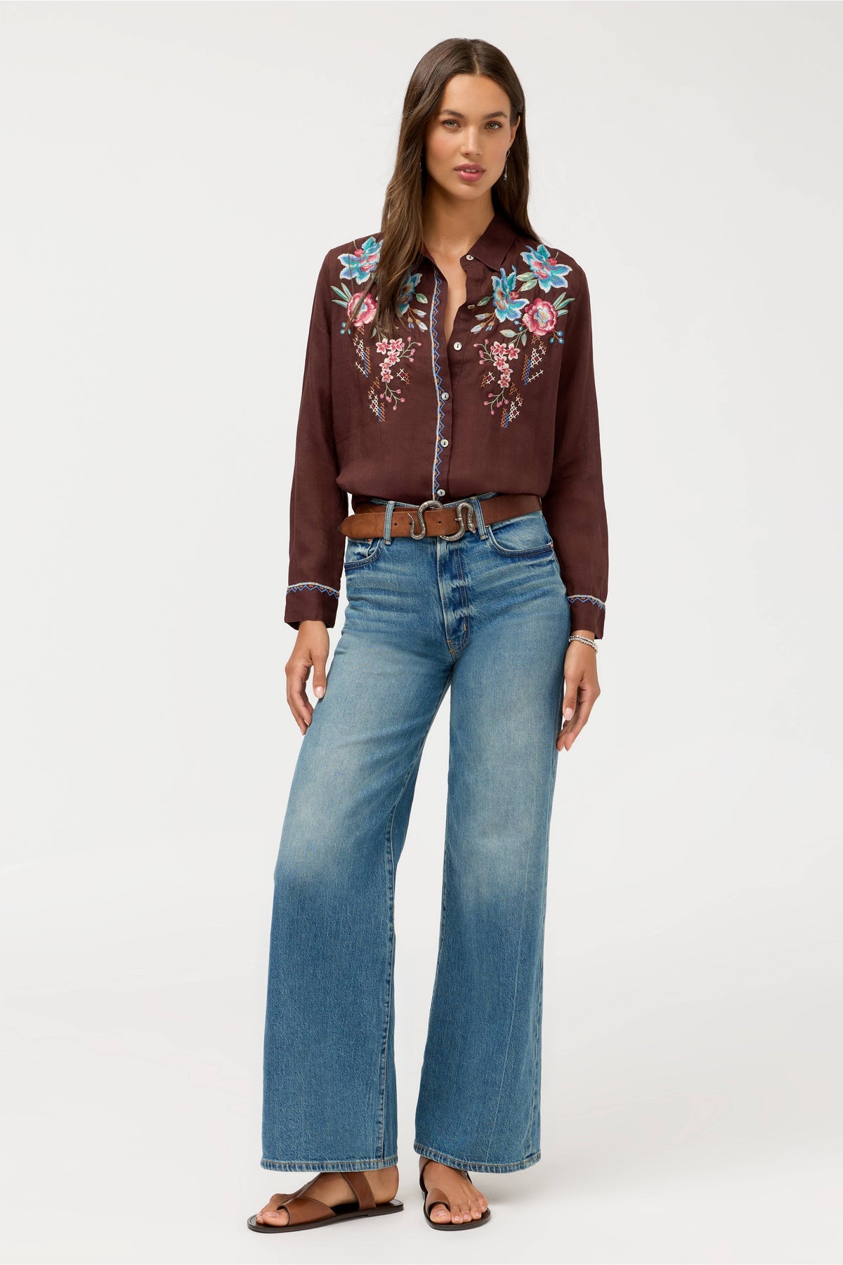 ELSAROSE-CONTRAST BINDING SHIRT-CHOCOLATE-JOHNNY WAS