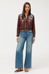 ELSAROSE-CONTRAST BINDING SHIRT-CHOCOLATE-JOHNNY WAS