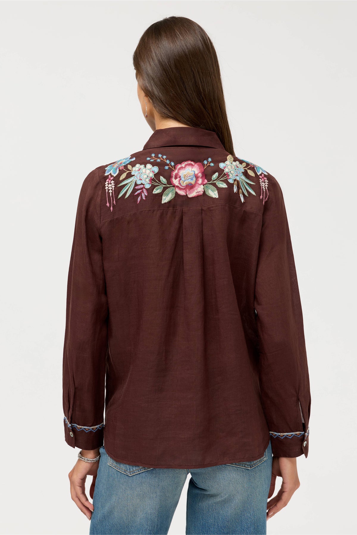 ELSAROSE-CONTRAST BINDING SHIRT-CHOCOLATE-JOHNNY WAS