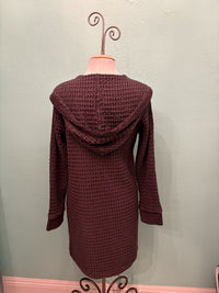 L/S WAFFLE KNIT HOODED LONG OPEN CARDIGAN-MODODOC