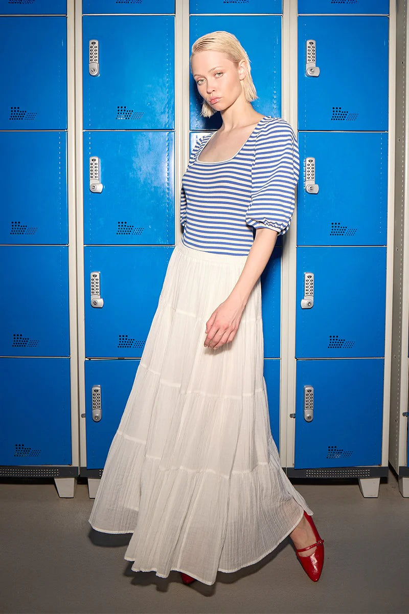 MAXI TIER SKIRT-WHITE-MOLLY BRACKEN