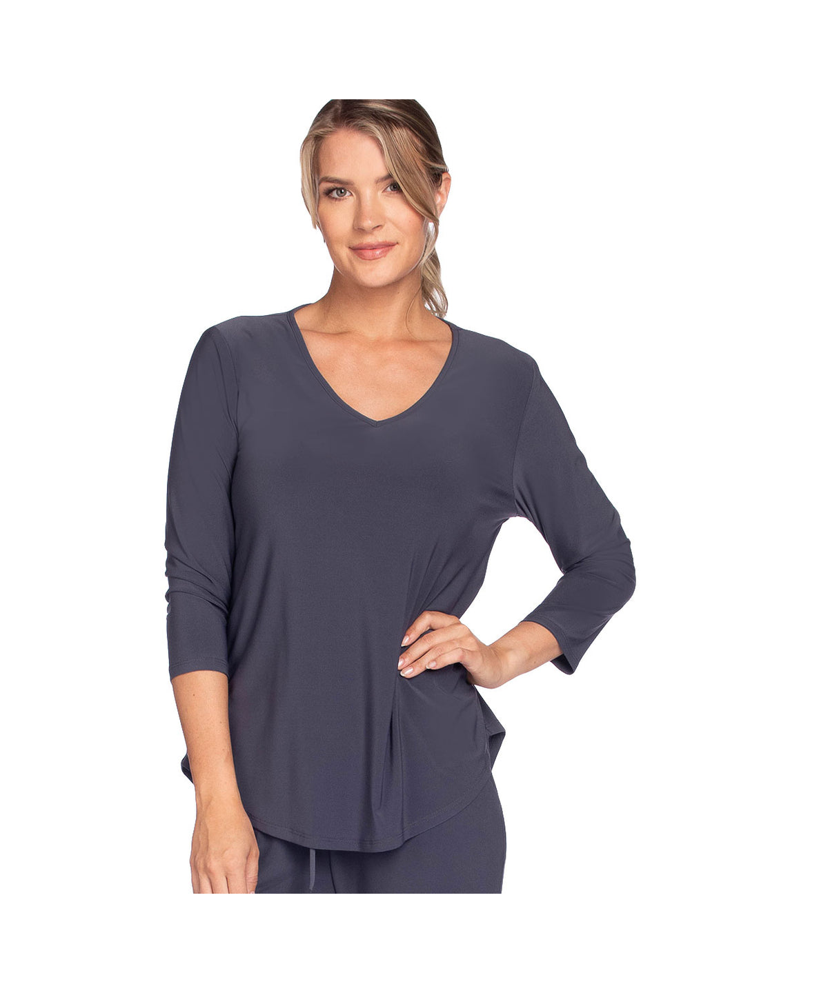 FLOWY V-NECK 3/4 SLV-METAL-LAST TANGO