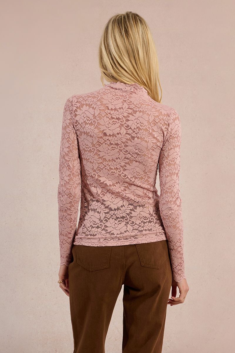 KNIT LACE LONG SLEEVE MOCK TOP-PINK-MOLLY BRACKEN