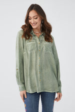 LONG SLEEVE PIGMENT DYED BLOUSE-BAY LEAF-FDJ FRENCH DRESSING