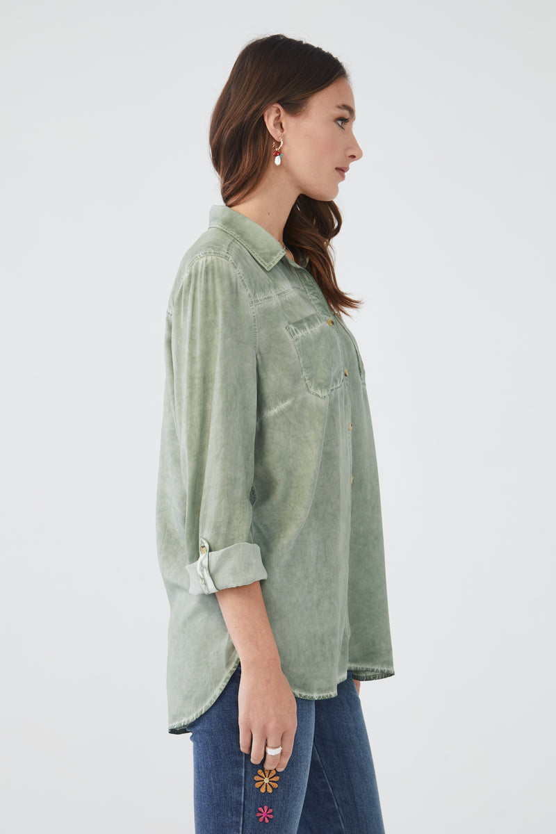 LONG SLEEVE PIGMENT DYED BLOUSE-BAY LEAF-FDJ FRENCH DRESSING