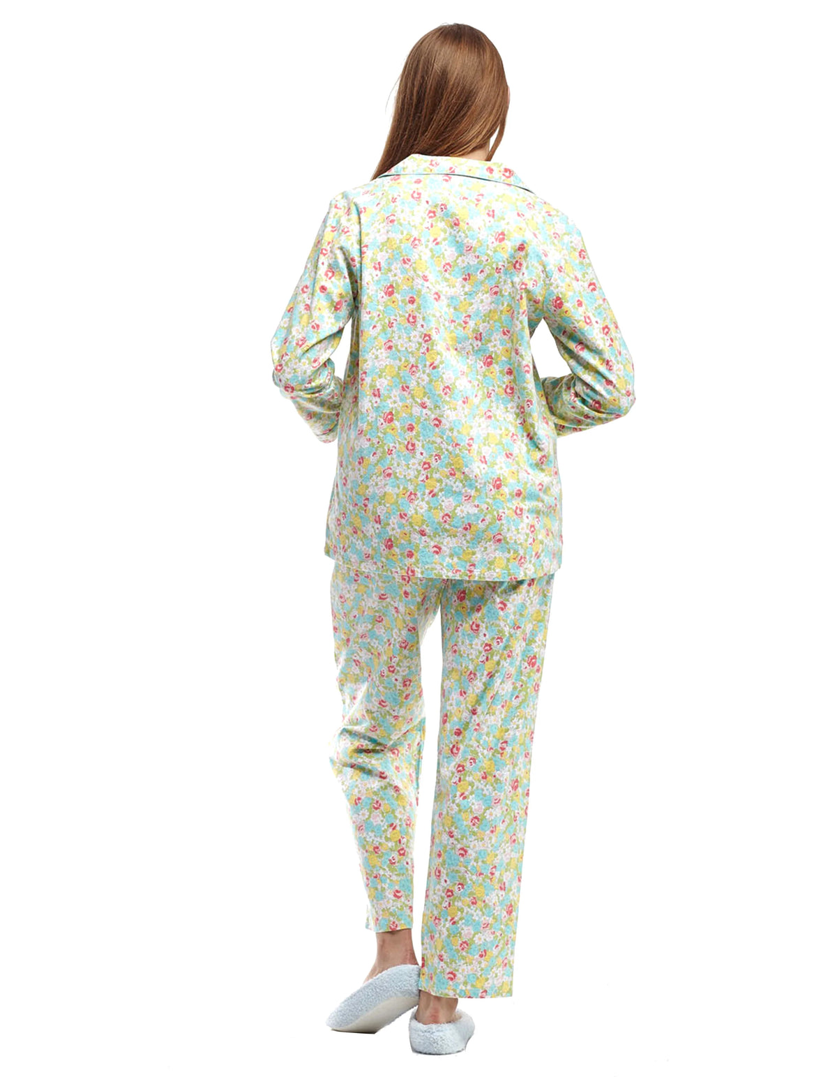 AQUA FLORAL FLANNEL PAJAMA SET - LA CERA