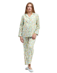 AQUA FLORAL FLANNEL PAJAMA SET - LA CERA